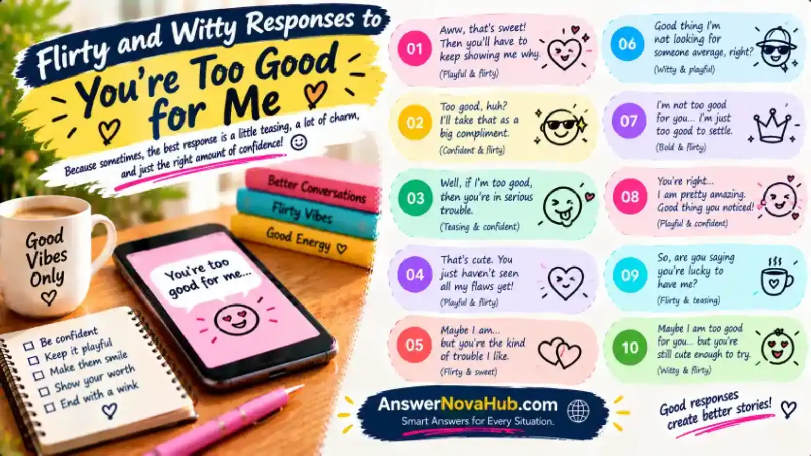 Flirty and witty responses to you’re too good for me